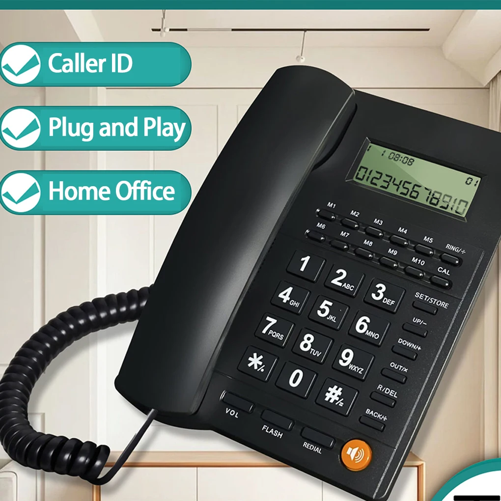 Téléphone filaire de bureau avec affichage, téléphone fixe fixe à domicile, cadran rapide, mains libres, etc., pour maison, hôtel, bureau, Restaurant