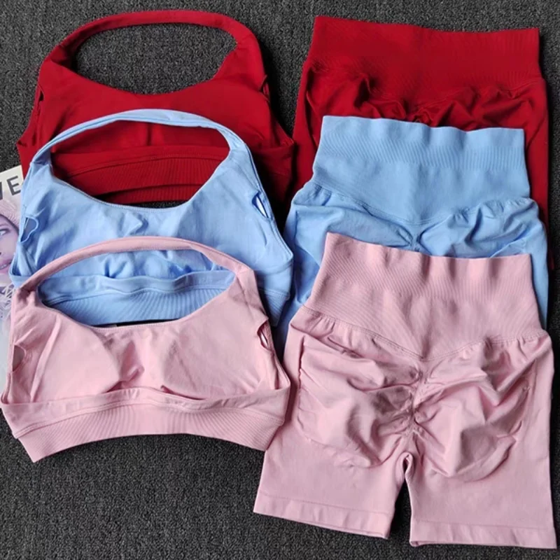 Ensemble de yoga pour femmes, 2 pièces, vêtements de sport sans couture, soutien-gorge de sport et short, tenue de sport