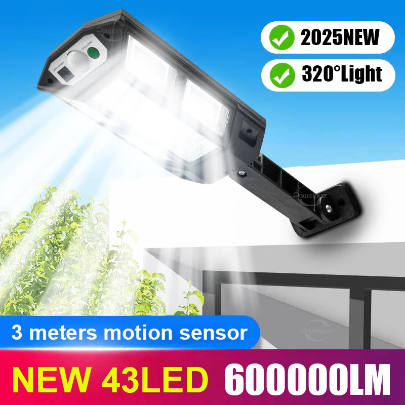 2025 nouveau 43LED 60000LM lampes extérieures solaires lampe murale lumière du soleil capteur de mouvement lumière étanche jardin rue lampe solaire extérieure