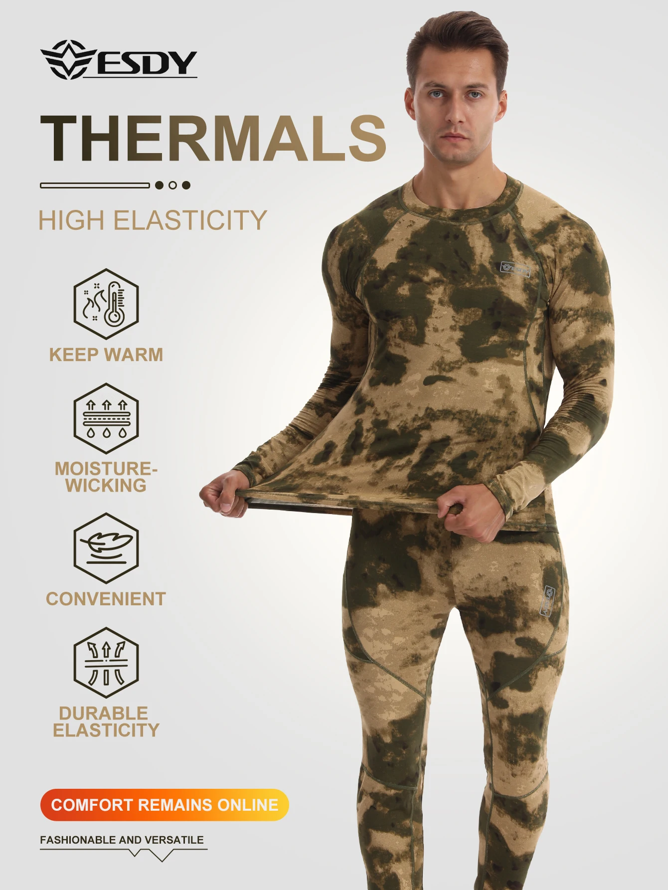 Esdy 1 ensemble de vêtements à compression thermique pour hommes, ensemble de sous-vêtements thermiques d