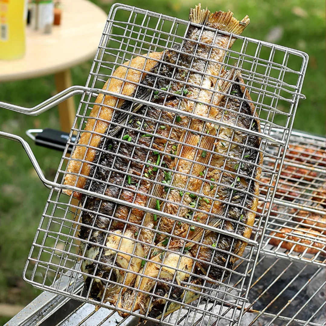 Panier de grillade, grille pour barbecue, panier de barbecue, grand panier de grillade pliable avec poignée amovible. Paniers de grill pour barbecue extérieur