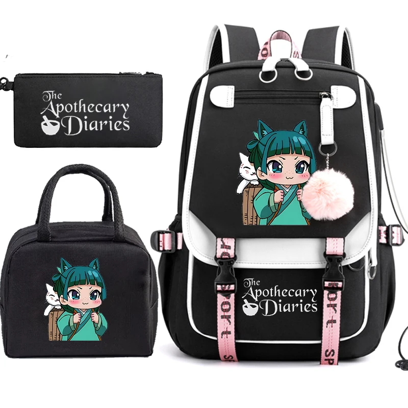 The Apothecary Diaries Maomao Anime cartable école sac à dos adolescents fille sac à dos décontracté étudiant retour à l'école Bookbag 3 pièces/ensemble