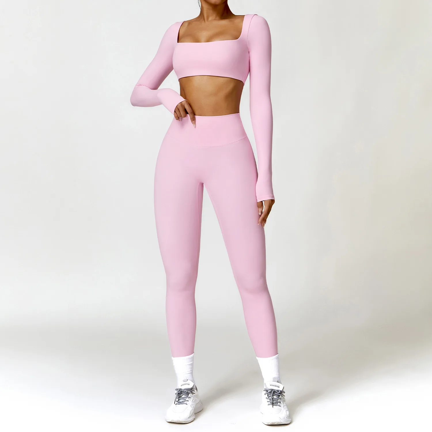 2 pièces ensemble de Yoga femmes salle de sport à manches longues costumes de sport Fitness soutien-gorge haut court vêtements d'entraînement femme vêtements de sport Legging vêtements de sport