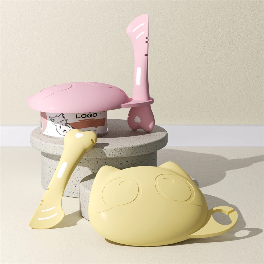 Ensemble couvercle et cuillère en silicone pour boîte de nourriture pour chat, cuillère multifonctionnelle pour nourriture humide pour animaux de compagnie avec ouvre-boîte, stockage hermétique de nourriture pour animaux de compagnie