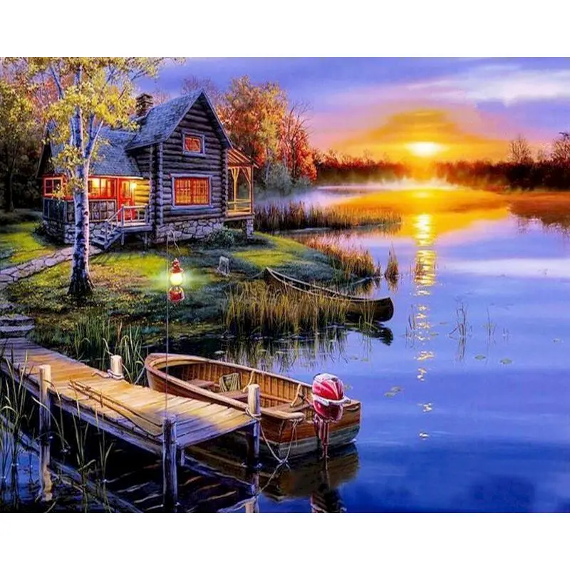 Gatyztoire acrylique bricolage peinture par numéros maison paysage peinture acrylique sur toile dessiner coloriage par numéros pour bricolage cadeau ﻿