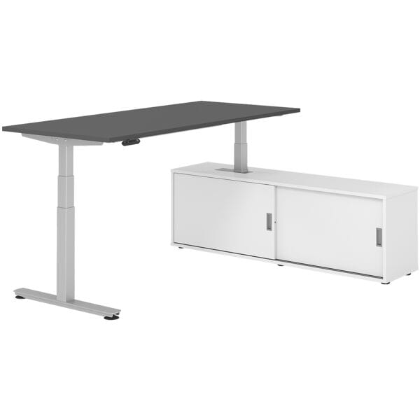 HAMMERBACHER Schreibtisch höhenverstellbar (elektisch) inkl. Sideboard »Alicante« 180 cm T-Fu grau, 180x127x80 cm