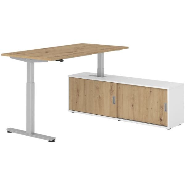 HAMMERBACHER Schreibtisch höhenverstellbar (elektrisch) inkl. Sideboard »Alicante« 160 cm T-F braun, 160x120x80 cm