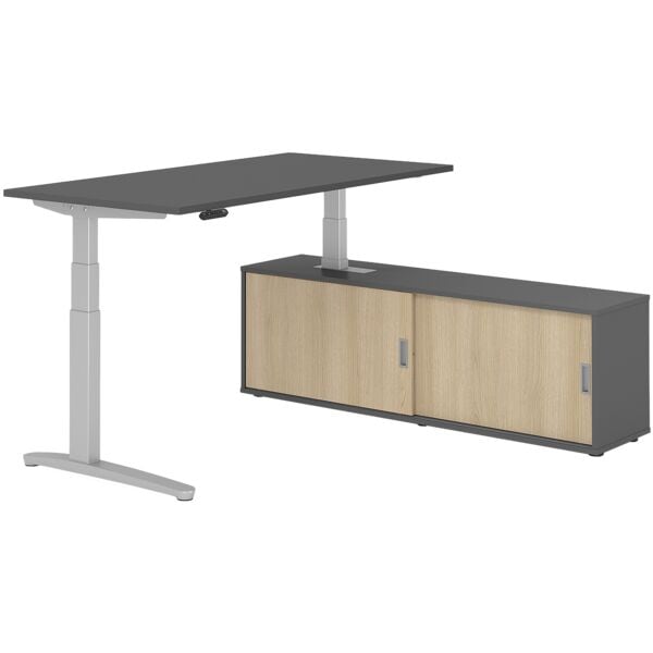 HAMMERBACHER Schreibtisch höhenverstellbar (elektisch) inkl. Sideboard »Alicante« 160 cm C-Fu grau, 160x129x80 cm