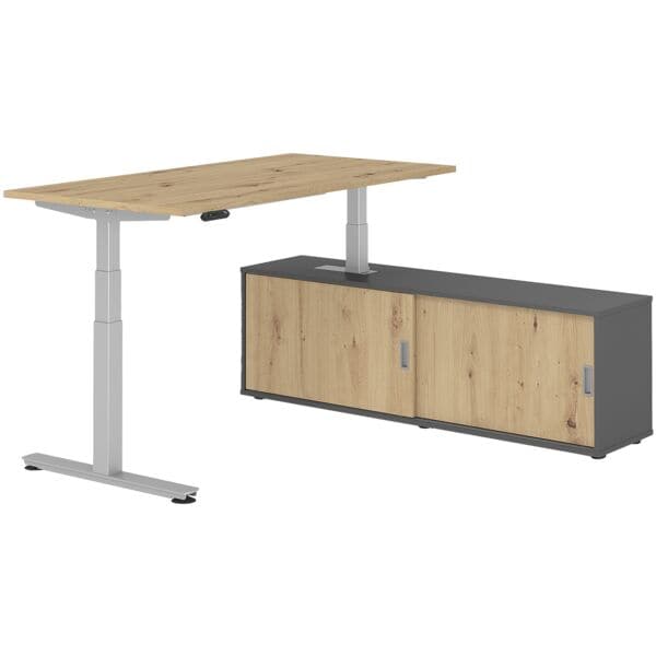 HAMMERBACHER Schreibtisch höhenverstellbar (elektisch) inkl. Sideboard »Alicante« 160 cm T-Fu braun, 160x127x80 cm