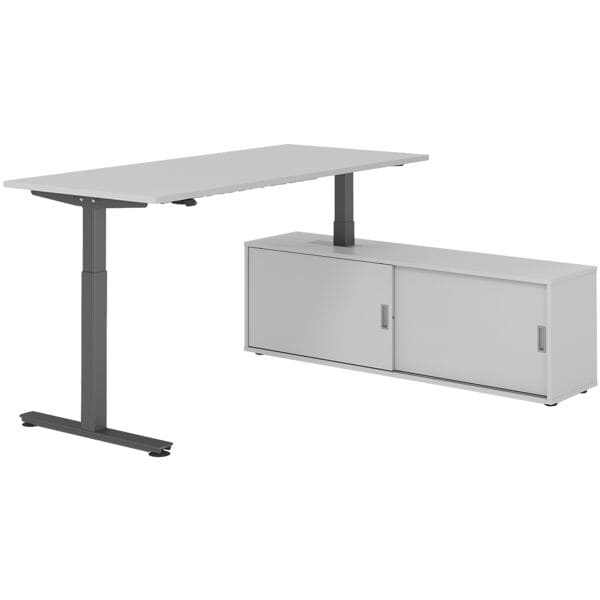 HAMMERBACHER Schreibtisch höhenverstellbar (elektisch) inkl. Sideboard »Alicante« 180 cm T-Fu grau, 180x120x80 cm