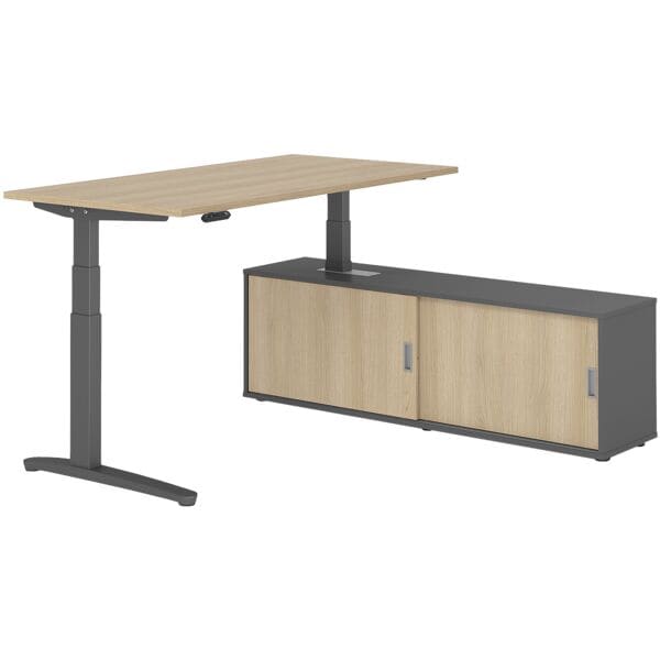 HAMMERBACHER Schreibtisch höhenverstellbar (elektisch) inkl. Sideboard »Alicante« 160 cm C-Fu braun, 160x129x80 cm
