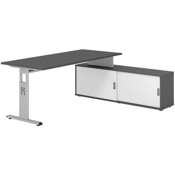 HAMMERBACHER Schreibtisch höhenverstellbar (manuell) inkl. Sideboard »Alicante« 180 cm Gestel grau, 180x78x80 cm