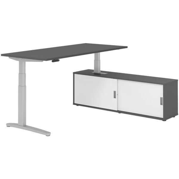 HAMMERBACHER Schreibtisch höhenverstellbar (elektisch) inkl. Sideboard »Alicante« 180 cm C-Fu grau, 180x129x80 cm