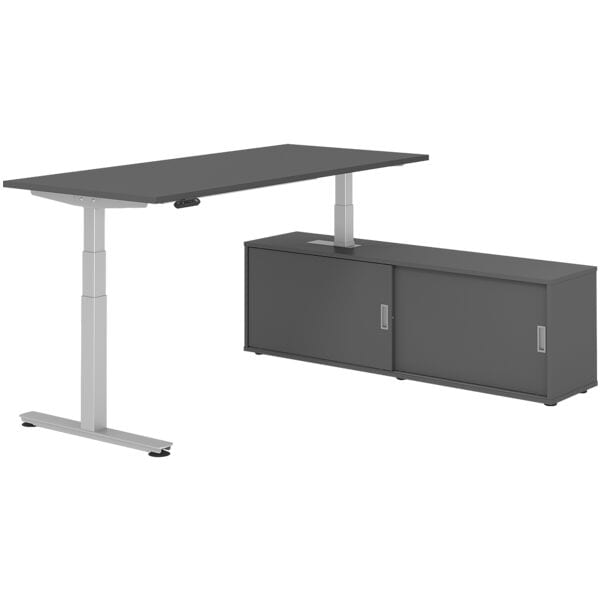 HAMMERBACHER Schreibtisch höhenverstellbar (elektrisch) inkl. Sideboard »Alicante« 180 cm T-F grau, 180x127x80 cm