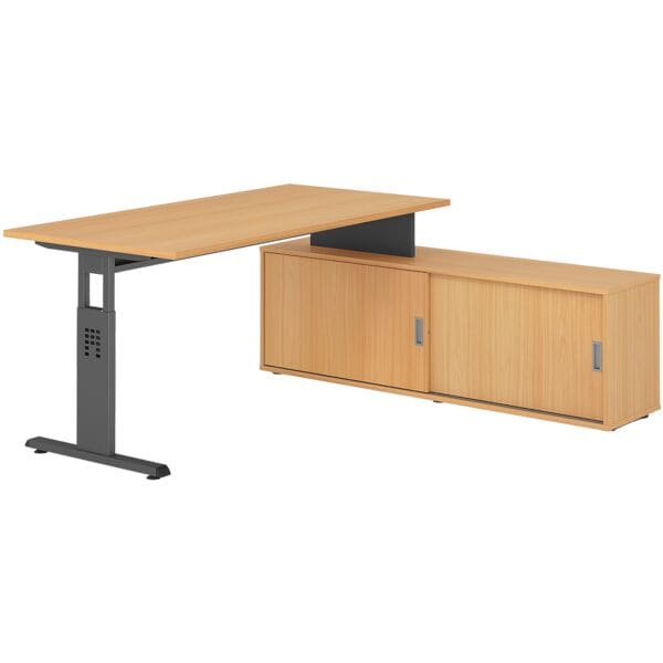 HAMMERBACHER Schreibtisch höhenverstellbar (manuell) inkl. Sideboard »Alicante« 160 cm Gestel braun, 160x78x80 cm