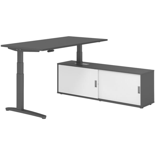 HAMMERBACHER Schreibtisch höhenverstellbar (elektisch) inkl. Sideboard »Alicante« 160 cm C-Fu grau, 160x129x80 cm
