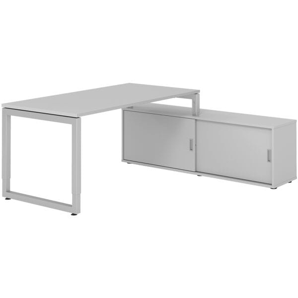 HAMMERBACHER Schreibtisch höhenverstellbar (manuell) inkl. Sideboard »Alicante« 160 cm Kufenf grau, 160x81x80 cm