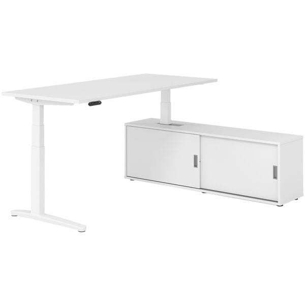 HAMMERBACHER Schreibtisch höhenverstellbar (elektrisch) inkl. Sideboard »Alicante« 180 cm C-F weiß, 180x129x80 cm