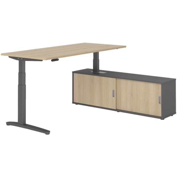 HAMMERBACHER Schreibtisch höhenverstellbar (elektrisch) inkl. Sideboard »Alicante« 180 cm C-F braun, 180x129x80 cm