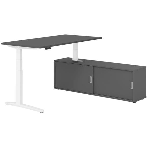 HAMMERBACHER Schreibtisch höhenverstellbar (elektisch) inkl. Sideboard »Alicante« 160 cm C-Fu grau, 160x129x80 cm