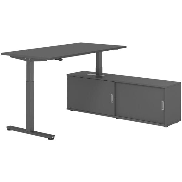 HAMMERBACHER Schreibtisch höhenverstellbar (elektisch) inkl. Sideboard »Alicante« 160 cm T-Fu grau, 160x120x80 cm