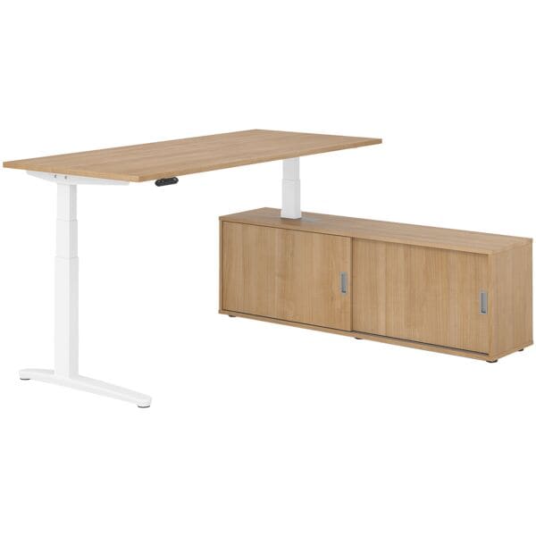 HAMMERBACHER Schreibtisch höhenverstellbar (elektisch) inkl. Sideboard »Alicante« 180 cm C-Fu braun, 180x129x80 cm