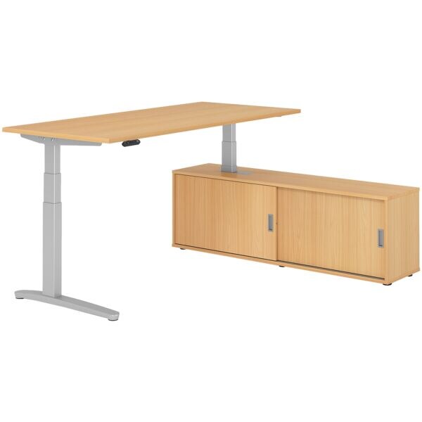 HAMMERBACHER Schreibtisch höhenverstellbar (elektisch) inkl. Sideboard »Alicante« 180 cm C-Fu braun, 180x129x80 cm