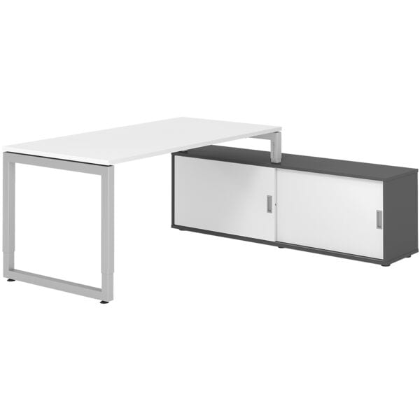 HAMMERBACHER Schreibtisch höhenverstellbar (manuell) inkl. Sideboard »Alicante« 160 cm Kufenf weiß, 160x81x80 cm
