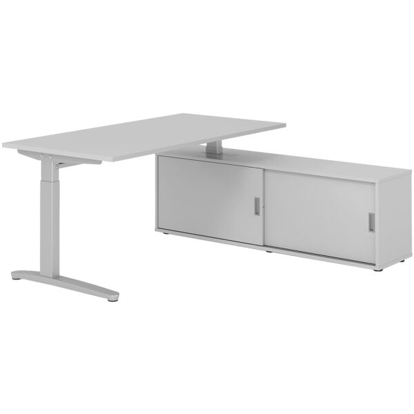 HAMMERBACHER Schreibtisch höhenverstellbar (manuell) inkl. Sideboard »Alicante« 160 cm C-Fuß grau, 160x85x80 cm