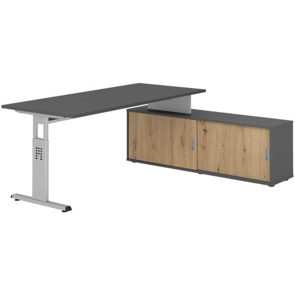 HAMMERBACHER Schreibtisch höhenverstellbar (manuell) inkl. Sideboard »Alicante« 180 cm Gestel grau, 180x78x80 cm