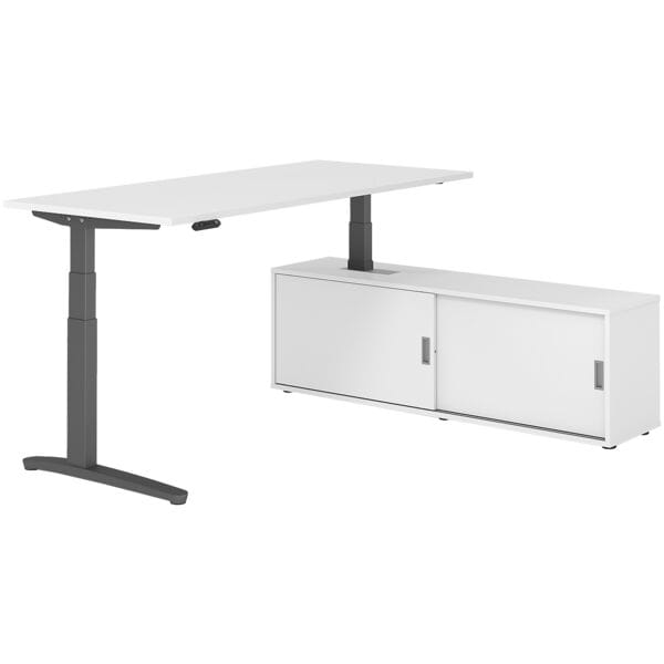HAMMERBACHER Schreibtisch höhenverstellbar (elektisch) inkl. Sideboard »Alicante« 180 cm C-Fu weiß, 180x129x80 cm