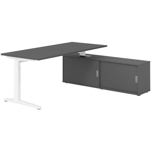 HAMMERBACHER Schreibtisch höhenverstellbar (manuell) inkl. Sideboard »Alicante« 180 cm C-Fuß grau, 180x85x80 cm