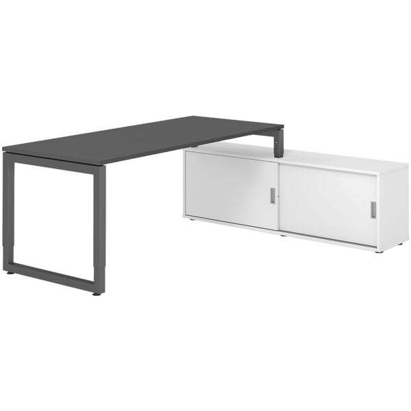 HAMMERBACHER Schreibtisch höhenverstellbar (manuell) inkl. Sideboard »Alicante« 180 cm Kufenf grau, 180x81x80 cm