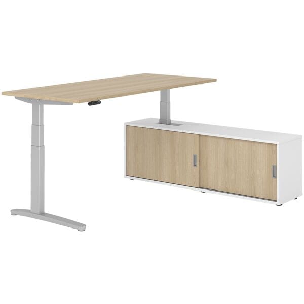 HAMMERBACHER Schreibtisch höhenverstellbar (elektisch) inkl. Sideboard »Alicante« 180 cm C-Fu braun, 180x129x80 cm