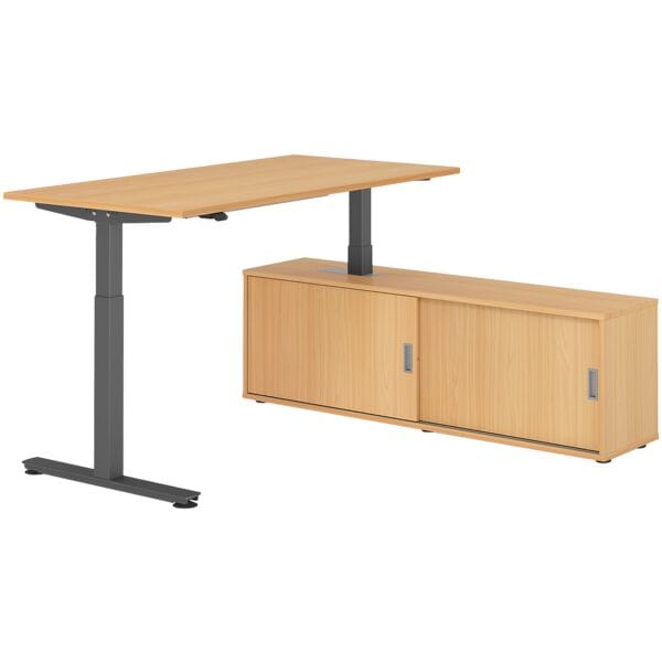 HAMMERBACHER Schreibtisch höhenverstellbar (elektisch) inkl. Sideboard »Alicante« 160 cm T-Fu braun, 160x120x80 cm
