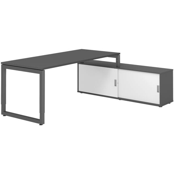 HAMMERBACHER Schreibtisch höhenverstellbar (manuell) inkl. Sideboard »Alicante« 180 cm Kufenf grau, 180x81x80 cm