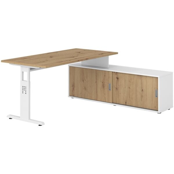 HAMMERBACHER Schreibtisch höhenverstellbar (manuell) inkl. Sideboard »Alicante« 160 cm Gestel braun, 160x78x80 cm