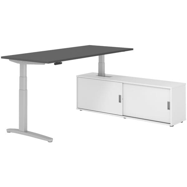 HAMMERBACHER Schreibtisch höhenverstellbar (elektisch) inkl. Sideboard »Alicante« 180 cm C-Fu grau, 180x129x80 cm Image