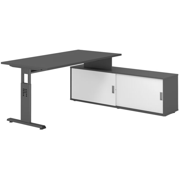 HAMMERBACHER Schreibtisch höhenverstellbar (manuell) inkl. Sideboard »Alicante« 160 cm Gestel grau, 160x78x80 cm