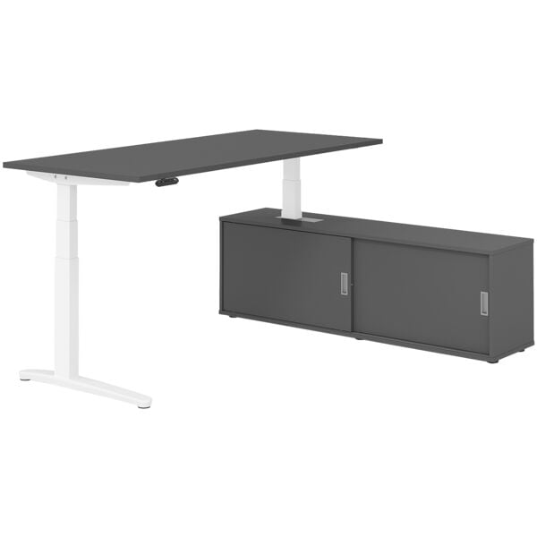 HAMMERBACHER Schreibtisch höhenverstellbar (elektisch) inkl. Sideboard »Alicante« 180 cm C-Fu grau, 180x129x80 cm Image
