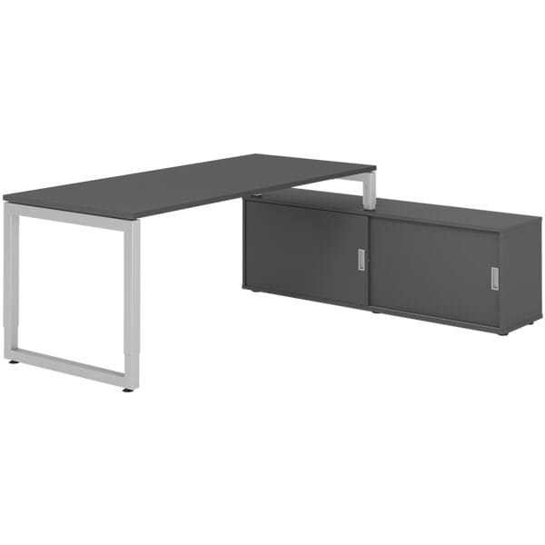 HAMMERBACHER Schreibtisch höhenverstellbar (manuell) inkl. Sideboard »Alicante« 180 cm Kufenf grau, 180x81x80 cm
