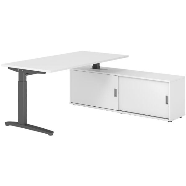 HAMMERBACHER Schreibtisch höhenverstellbar (manuell) inkl. Sideboard »Alicante« 160 cm C-Fuß weiß, 160x85x80 cm Image