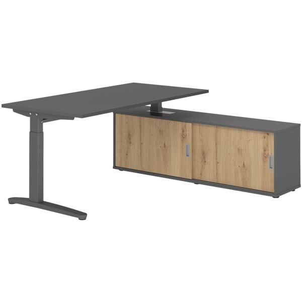 HAMMERBACHER Schreibtisch höhenverstellbar (manuell) inkl. Sideboard »Alicante« 160 cm C-Fuß grau, 160x85x80 cm
