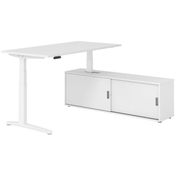 HAMMERBACHER Schreibtisch höhenverstellbar (elektisch) inkl. Sideboard »Alicante« 160 cm C-Fu weiß, 160x129x80 cm