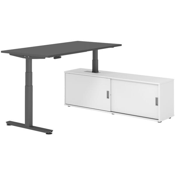 HAMMERBACHER Schreibtisch höhenverstellbar (elektrisch) inkl. Sideboard »Alicante« 160 cm T-F grau, 160x127x80 cm Image