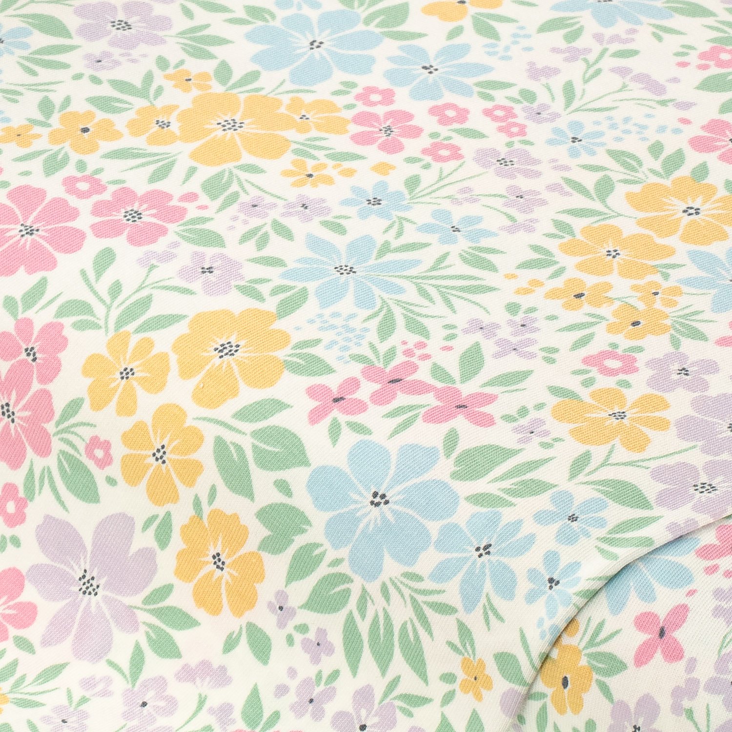 Baumwoll-Jersey Blumenwiese mit Elasthan, pastell
