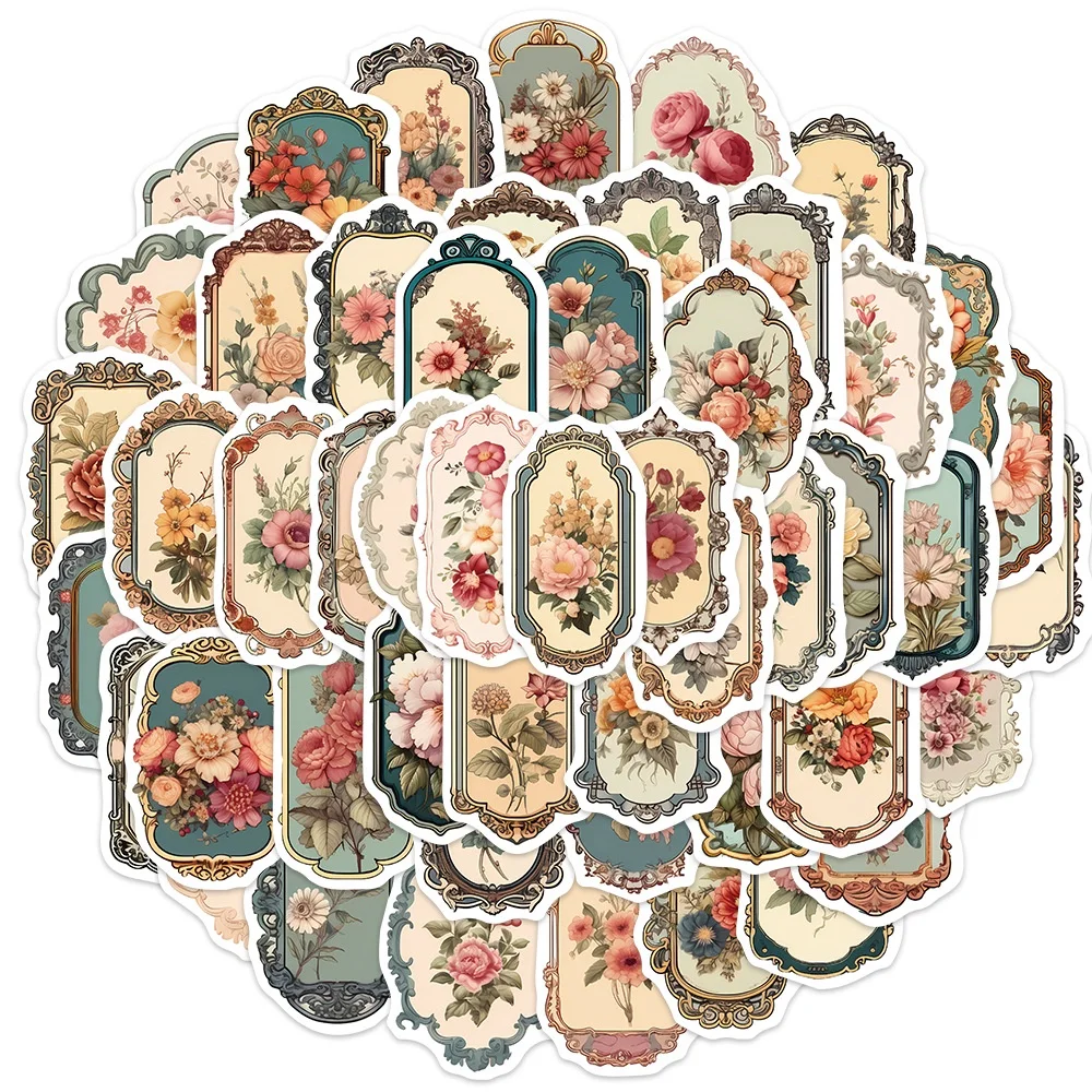 50PCS Retro Floral Spiegel Wasserdichte Graffiti Aufkleber Für Helm Bleistift Fall Aufkleber BulingBulingStickers Shop Image