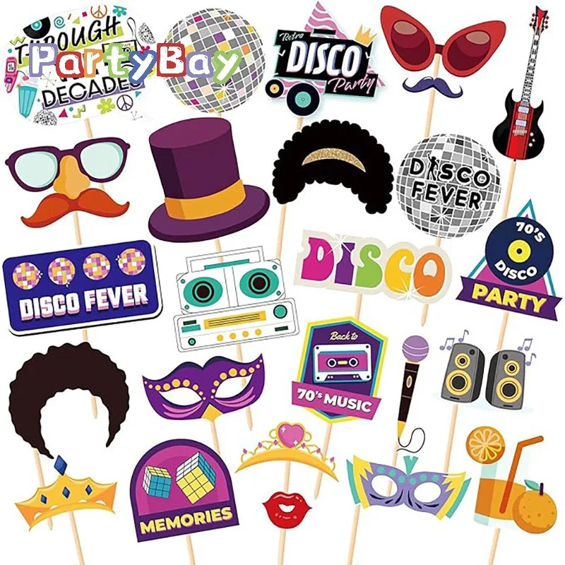 25 Stück/Packung Retro 70er Disco-Thema Foto-Requisiten Hip-Hop Musik Party Kostüm Masken für Geburtstag Junggesellinnenabschied Dekoration Image