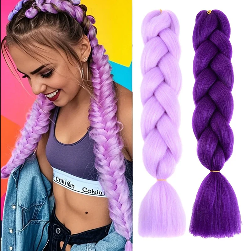 24 Zoll Synthetische Lange Gerade Yaki-Zöpfe, Farbige Flechthaare, Jumbo Regenbogen-Zöpfe Haarverlängerung für Frauen Image