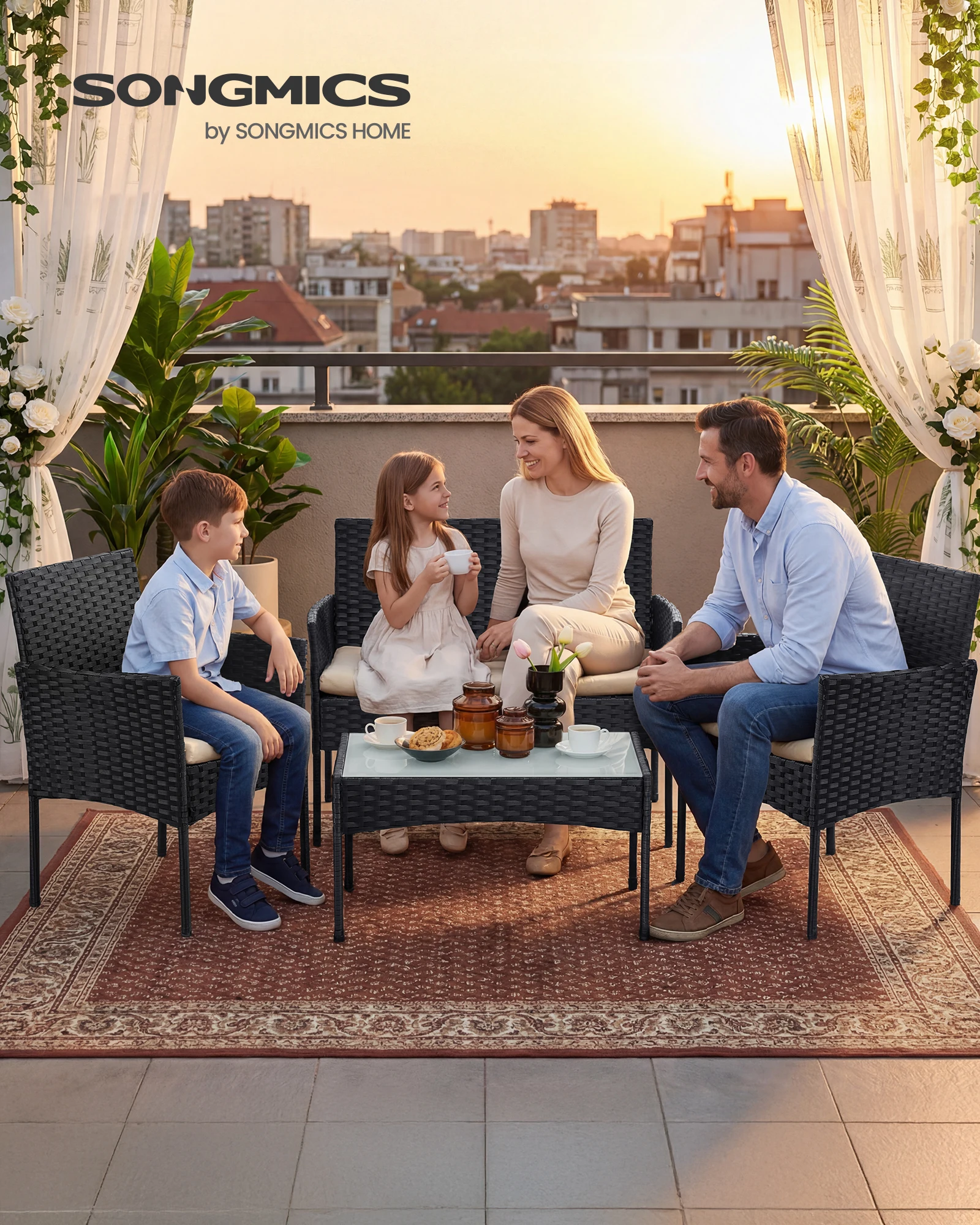 SONGMICS Balkonmöbel, Gartenmöbel-Set, aus PE-Polyrattan, Lounge-Set, Terrassenmöbel, Outdoor, für Terrasse, Balkon, Garten